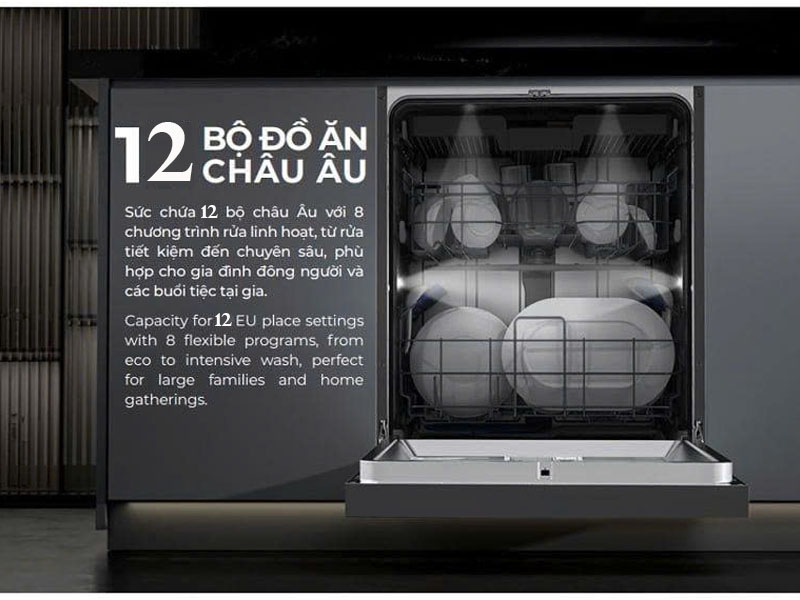 Máy rửa chén Hafele HDW-F601G 535.29.592 dung tích 12 bộ chén đĩa châu Âu