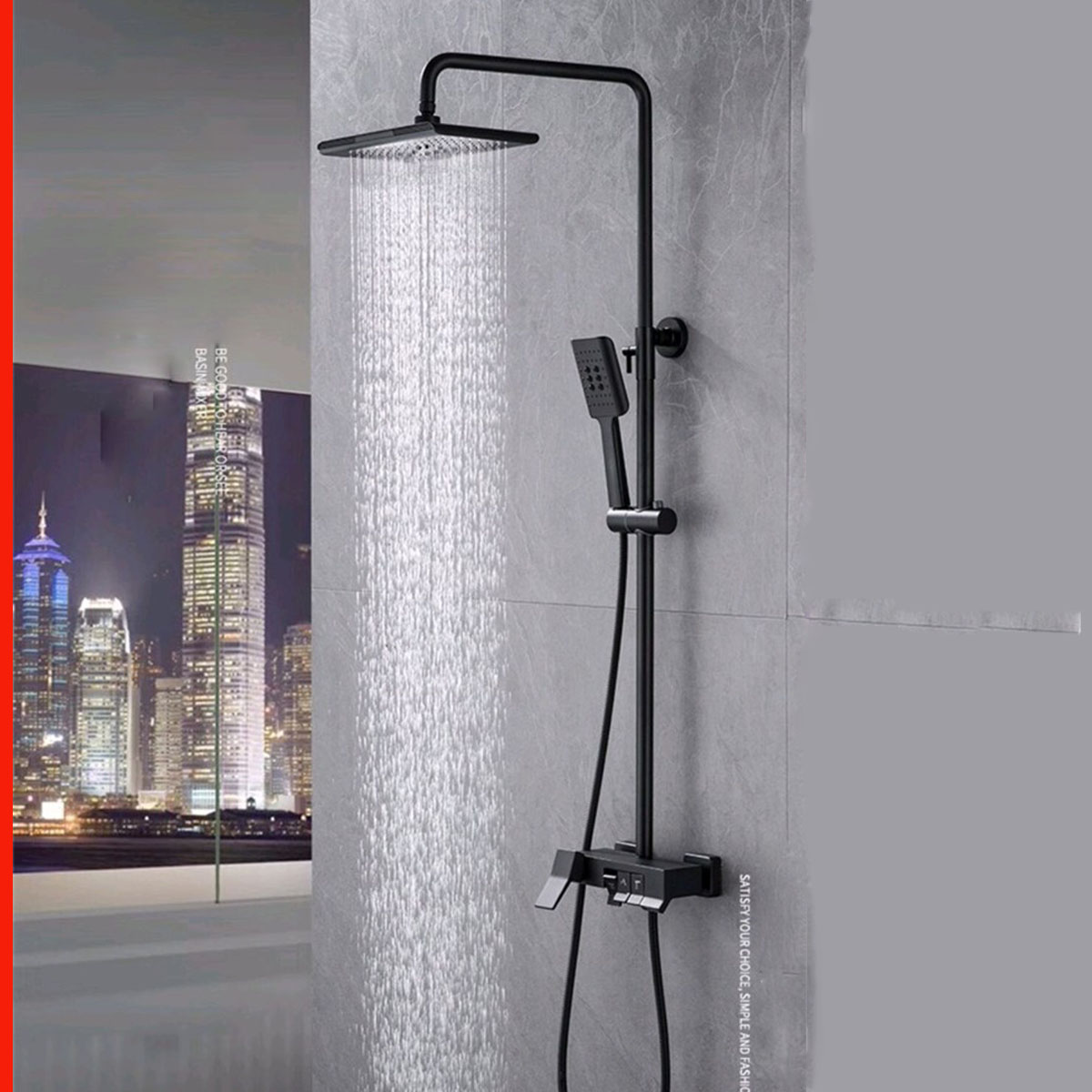 Vòi sen tắm nóng lạnh màu đen điểm đồng, sơn tĩnh điện cao cấp, phím chức năng tiện lợi
