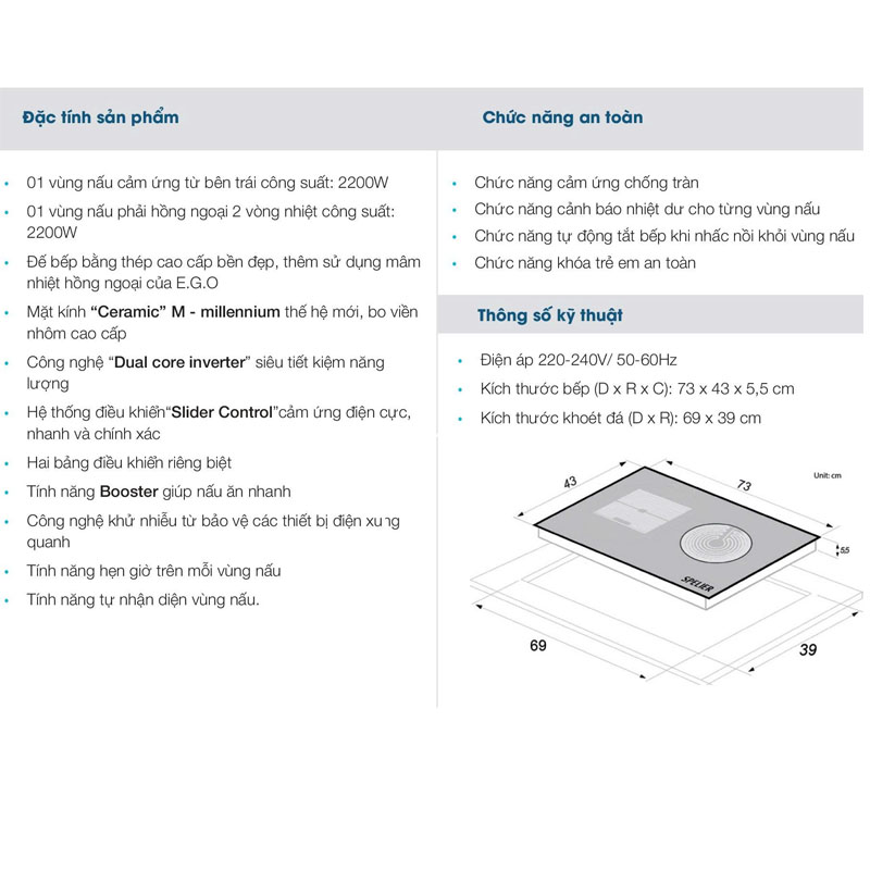 Thông số kỹ thuật  EGO bếp Spelier SPM 929H