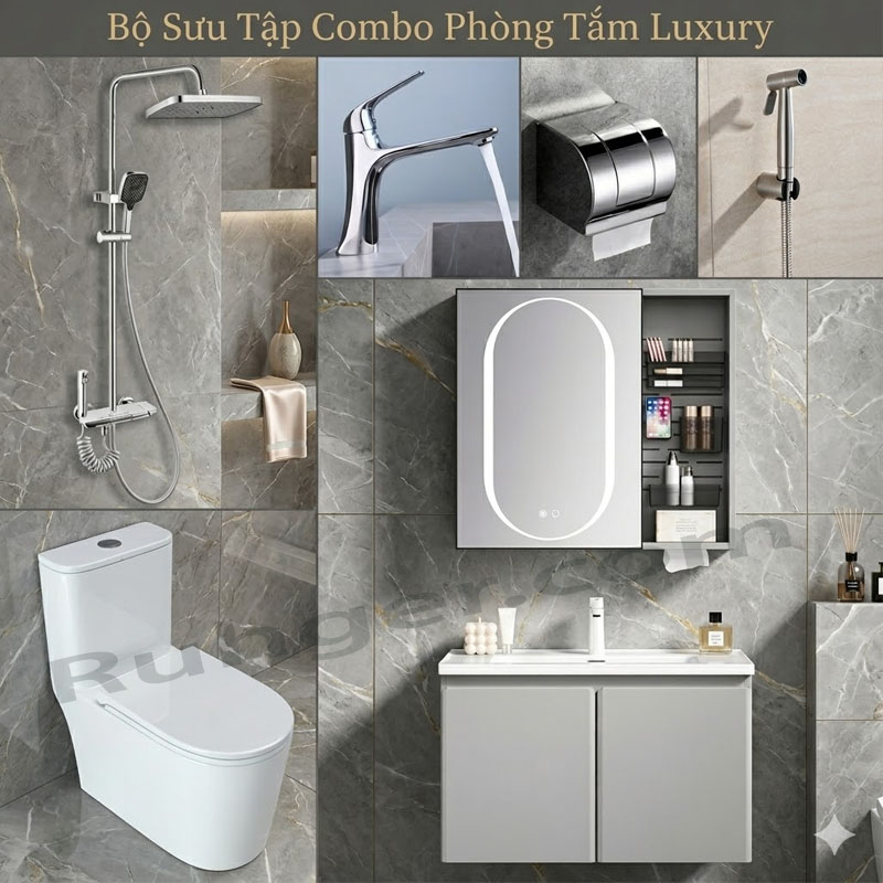 Trọn bộ combo thiết bị vệ sinh phòng tắm 6 món cao cấp CB010