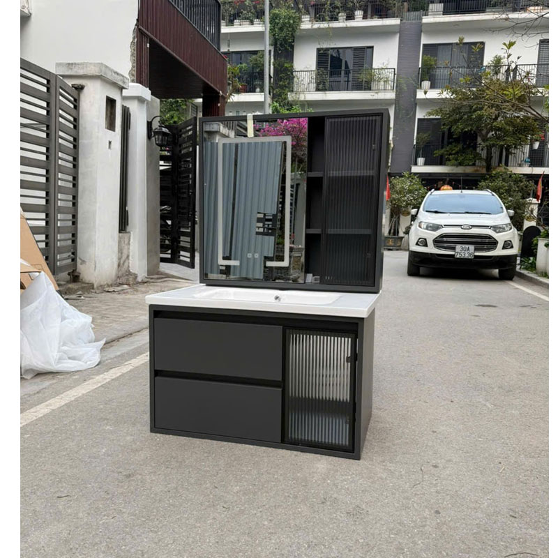 Tủ chậu lavabo chất liệu nhựa PVC đặc cao cấp chống nước tuyệt đối màu ghi xám