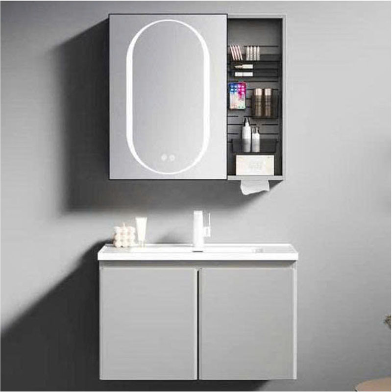 Tủ chậu lavabo nhựa chống ẩm và gương hộp LED cảm ứng hiện đại