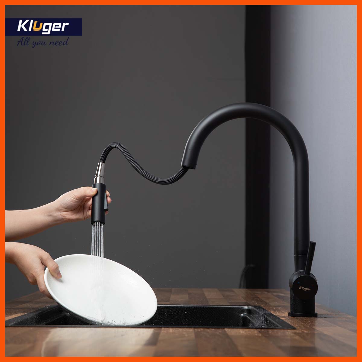 Vòi Kluger KLF0008B tích hợp dây rút thế hệ mới, tiện lợi và tiết kiệm không gian