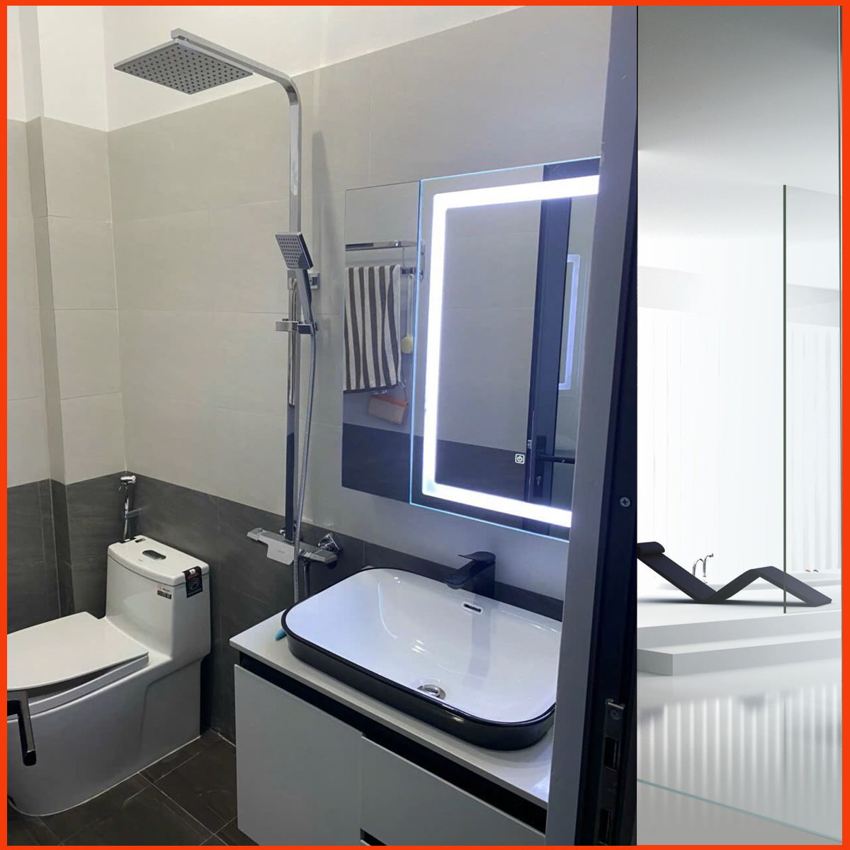 Hình ảnh lắp đặt thực tế vòi sen K06724 tại phòng tắm, kiểu dáng vuông sang trọng, dễ lắp và phù hợp mọi không gian