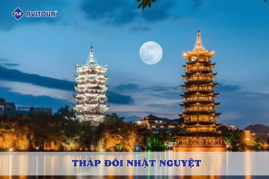 Tháp Đôi Nhật Nguyệt - Tuyệt cảnh lung linh soi bóng hồ Quế Lâm