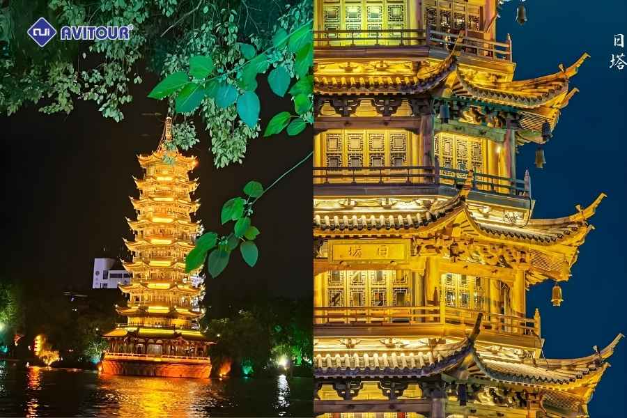 Tháp Đôi Nhật Nguyệt - Tuyệt cảnh lung linh soi bóng hồ Quế Lâm