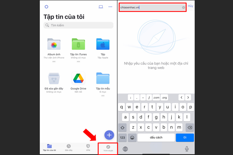 Bấm trình duyệt rồi điền link muốn tải nhạc