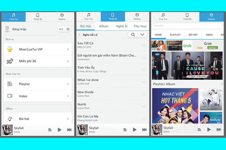 Giao diện nghe nhạc trên app Nhaccuatui