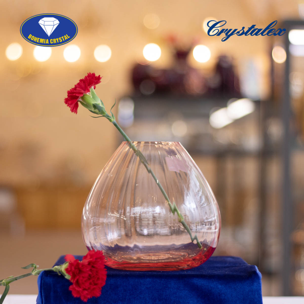 Lọ hoa pha lê Waterfall màu hồng 18.5cm