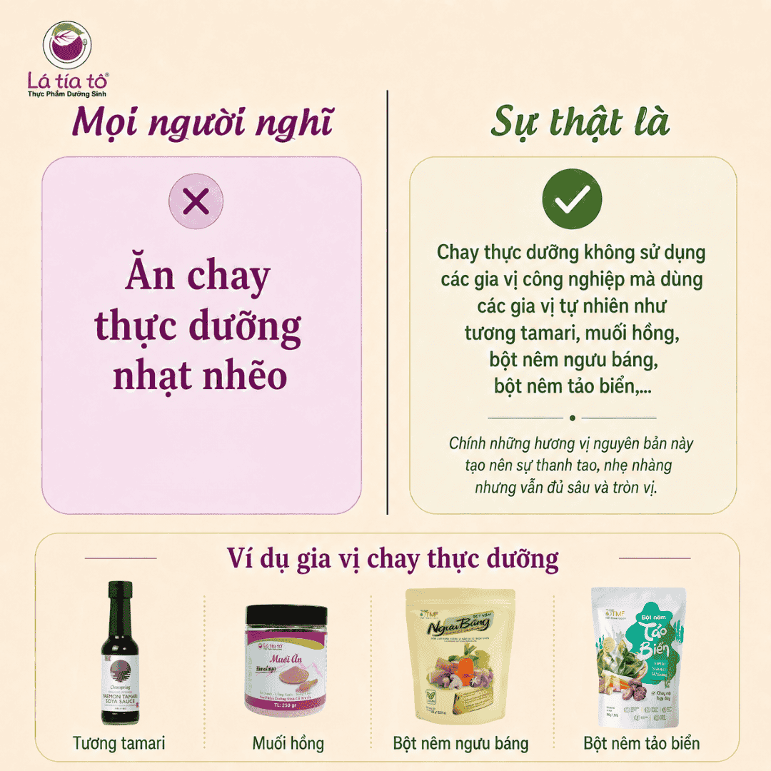Chay thực dưỡng ưu tiên sử dụng các gia vị tự nhiên để tạo nên sự thanh tao và nhẹ nhàng cho các món ăn.