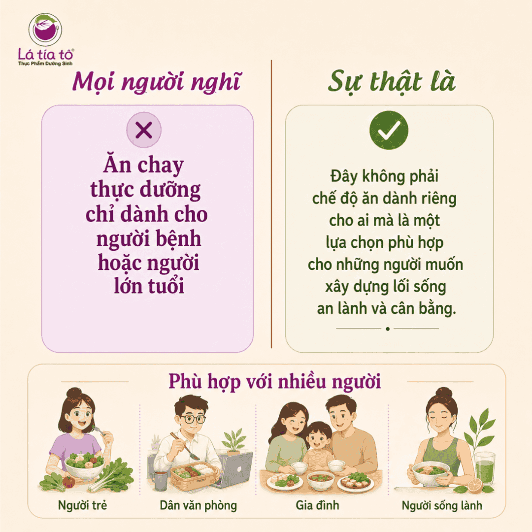 Chay thực dưỡng là chế độ ăn lành mạnh và cân bằng, không giới hạn ở bất kỳ đối tượng nào.
