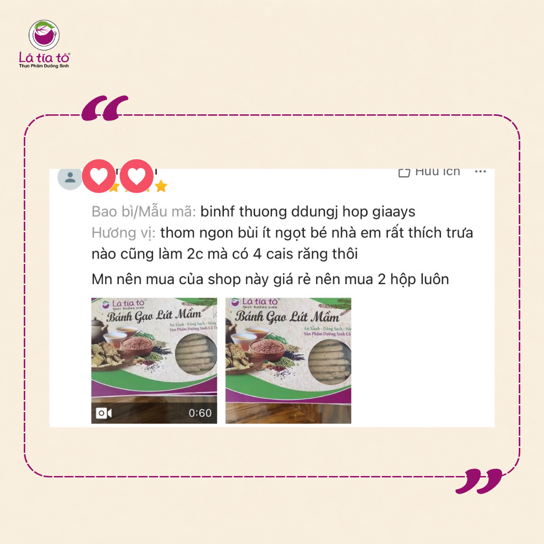 Trẻ em rất thích bánh gạo lứt mầm của Lá Tía Tô.