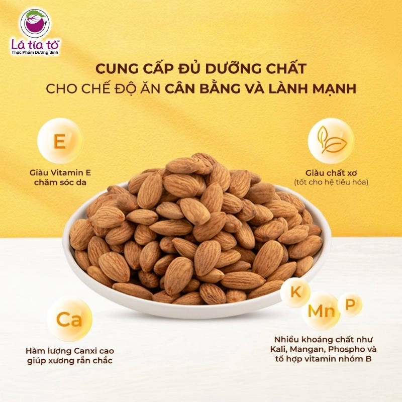 Hạnh nhân là một trong những loại hạt dinh dưỡng giảm cân được yêu thích vì giàu chất xơ và vitamin.