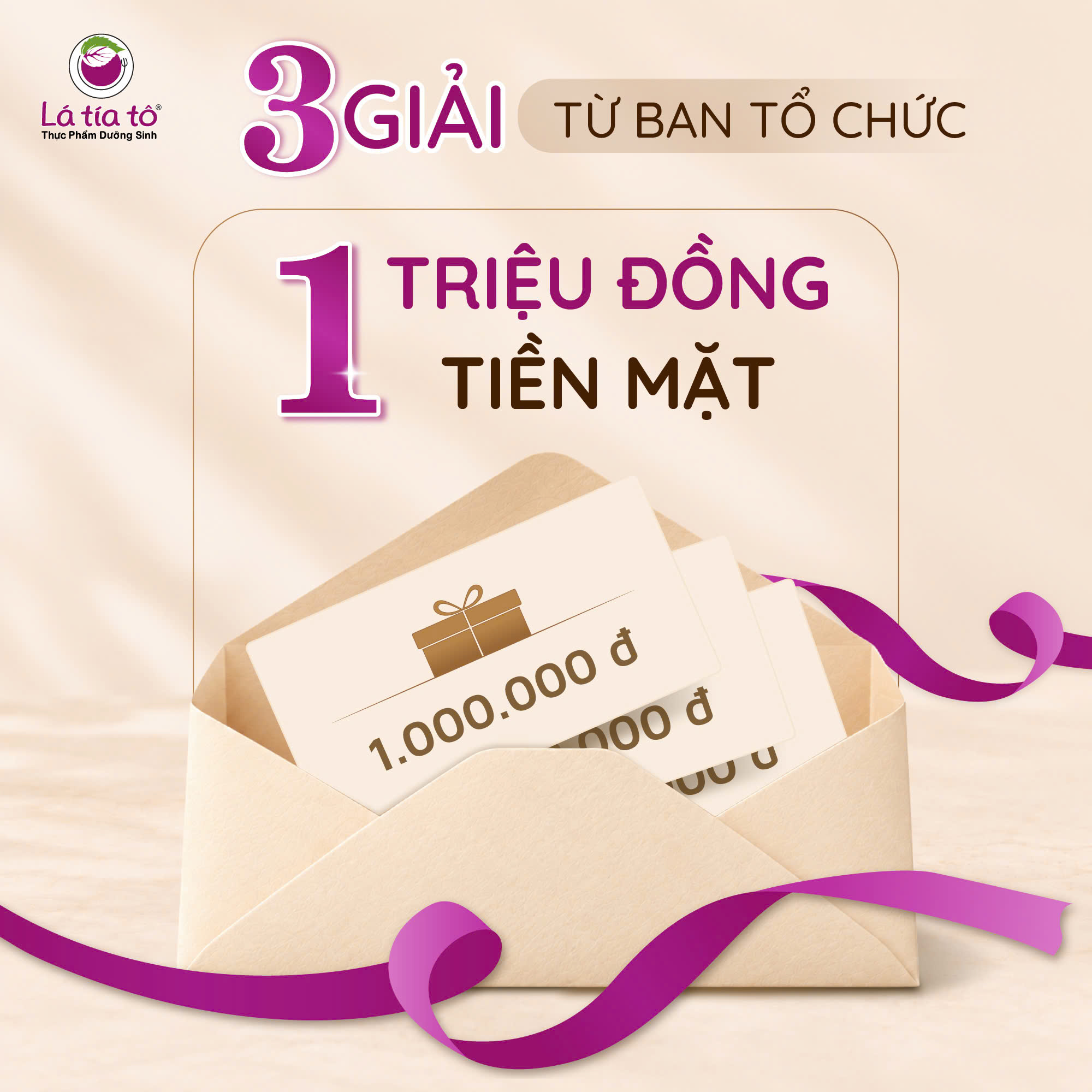 3 giải thưởng từ BTC, mỗi giải gồm 1 triệu đồng tiền mặt