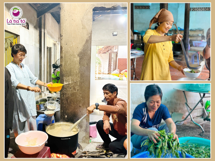Nhóm bếp Lá Tía Tô tỉ mỉ chuẩn bị từng món ăn 