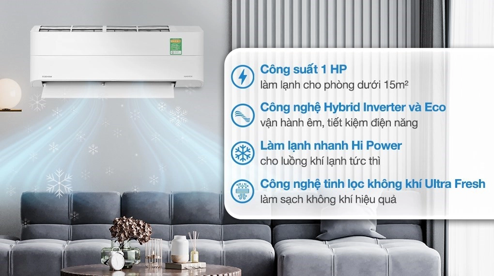 Máy lạnh Toshiba 1.0 HP Inverter RAS-H10P2KCVG-V (Mode 2026)