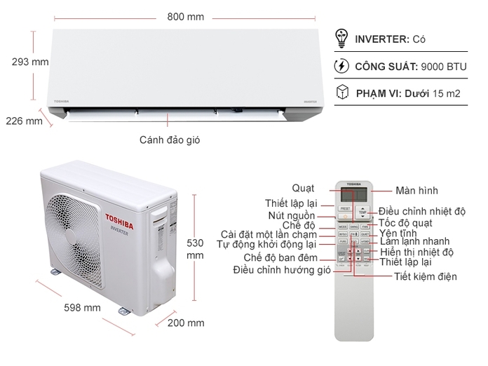 Máy lạnh Toshiba 1.0 HP Inverter RAS-H10E2KCVG-V (Dòng cao cấp)