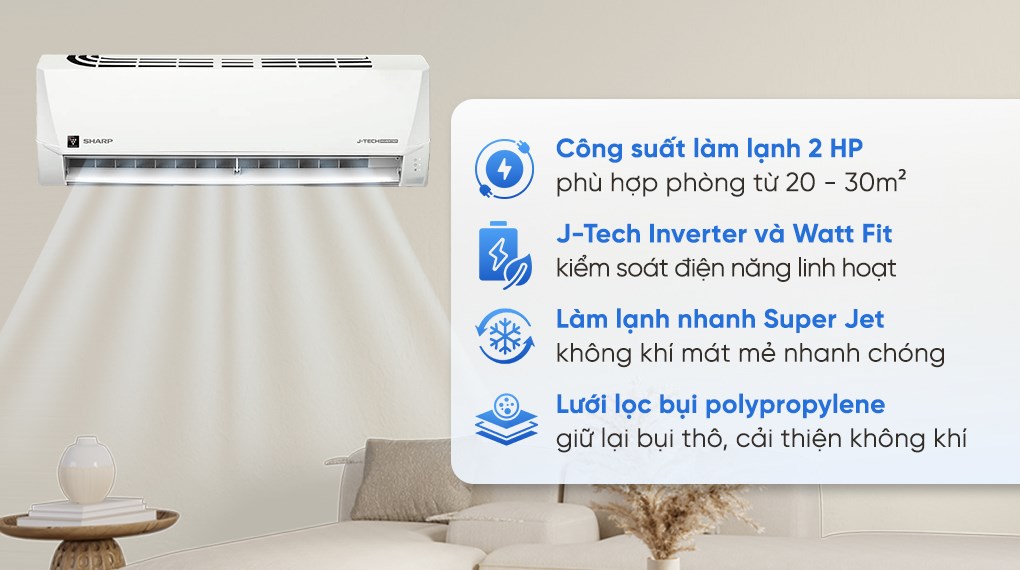 Máy lạnh Sharp 2.0 HP Inverter AH-X18DEW (Model 2026)