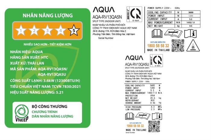 Máy lạnh Aqua 1.5 HP Inverter AQA-RV13QA5 (Model 2026)