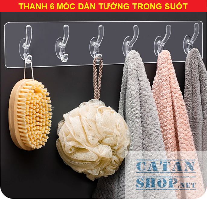 Thanh 6 móc dán tường treo đồ nhà tắm nhà bếp siêu dính siêu chịu lực GD387-6Deo