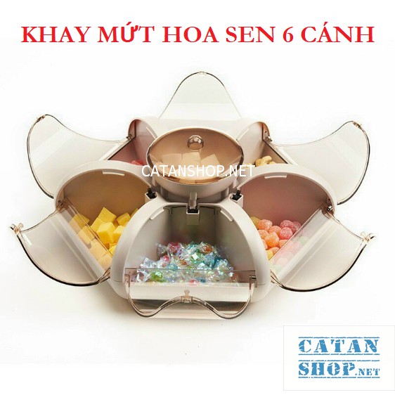 Hộp mứt ❤FREESHIP❤khay mứt 2 tầng xèo hình cánh hoa xinh xắn có rãnh đựng điện thoại tiện lợi, hộp mứt tết