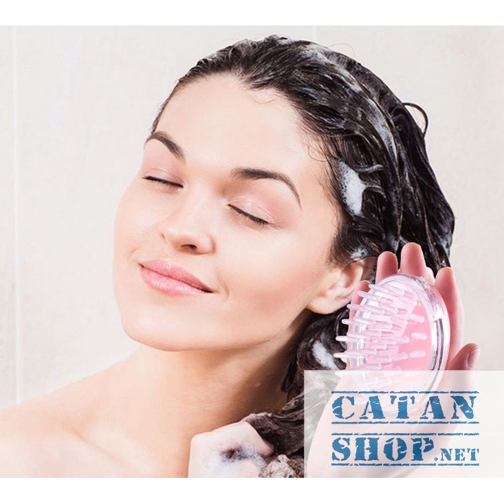 Lược Gội Đầu bằng silicon TRONG,Massage Đầu Giảm Stress,Làm Sach Da Đầu, Tẩy Tế Bào Khi Gội Đầu GD518-LuocMS-Trong