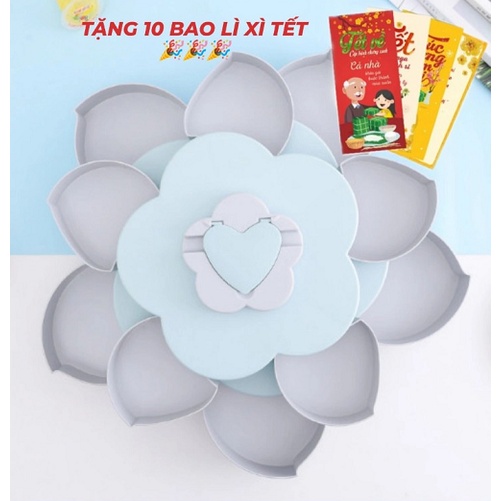 Hộp mứt ❤FREESHIP❤khay mứt 2 tầng xèo hình cánh hoa xinh xắn có rãnh đựng điện thoại tiện lợi, hộp mứt tết