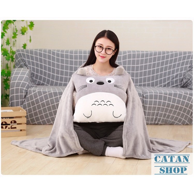 Gối mền TOTORO vuông hàng loại 1, nỉ nhung siêu mịn, bộ chăn gối văn phòng GD39-GMTOTO-V