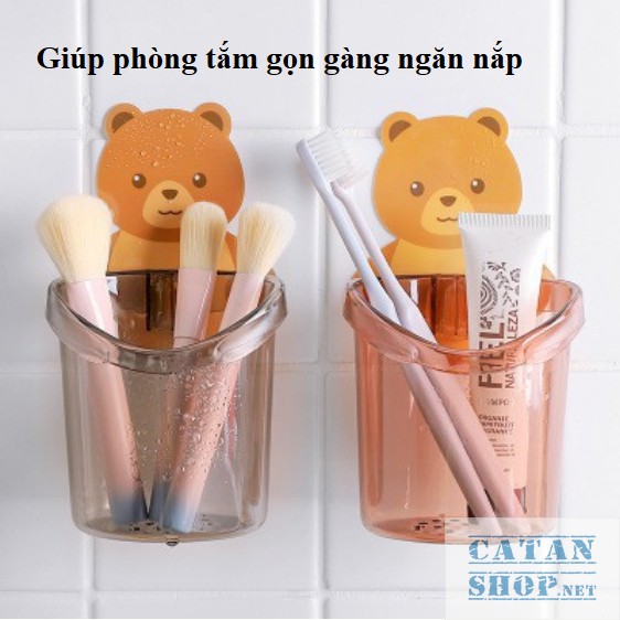 Ly cốc đựng bàn chải kem đánh răng dán tường hình gấu cute, Cốc dán tường nhà tắm chú gấu dễ thương GD442-LyGau