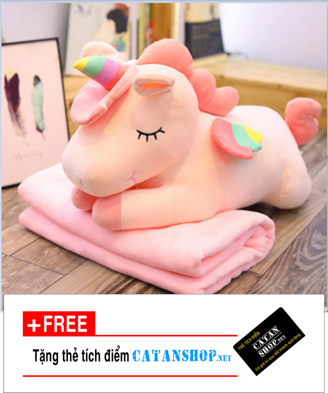 chăn gối văn phòng,Gối mền kỳ lân 3 trong 1 siêu cute,nỉ nhung cực mịn, unicorn ngựa 1 sừng,gấu bông CATAN shop,quà tặng