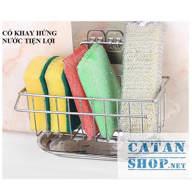 Kệ inox để đồ rửa chén bát dán tường có khay hứng nước cao cấp tặng kèm miếng dán tường Siêu Chắc GD560-RoInox-Khay