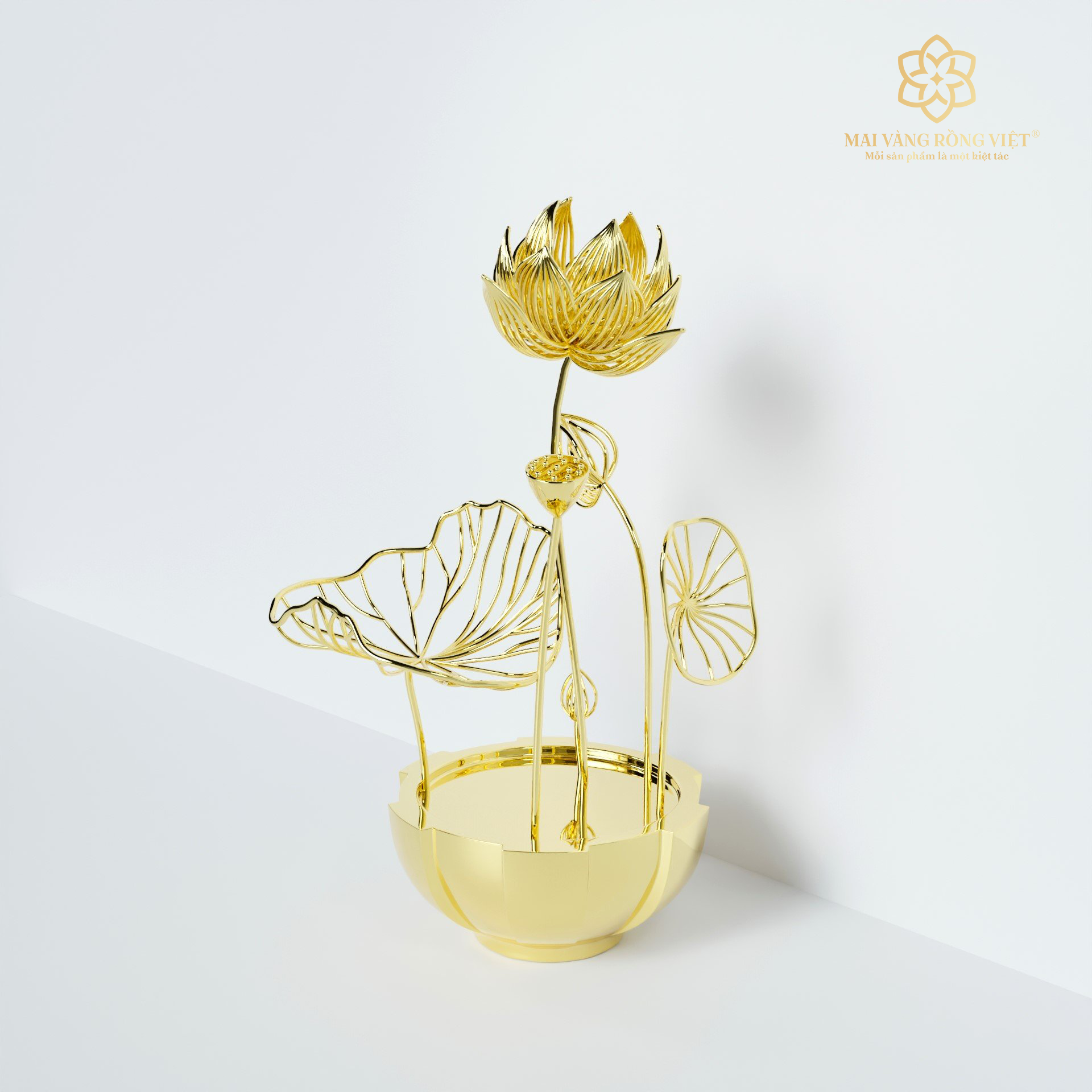 Chậu sen mạ vàng 24K - Quà tặng để bàn sang trọng