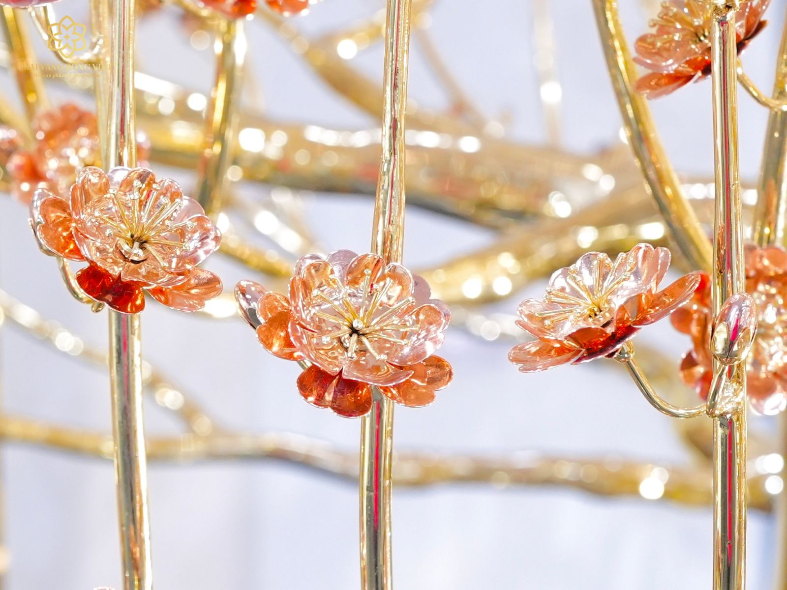 Ba Bông Hoa Đào Của Cây Đào Trường Xuân Mạ Vàng 24K Mix Rose Gold Cao 2,6 Mét