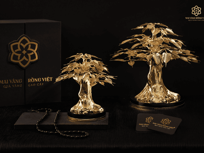 Cây bồ đề mạ vàng là vật phẩm phong thủy để bàn làm việc dùng làm quà tặng Tết