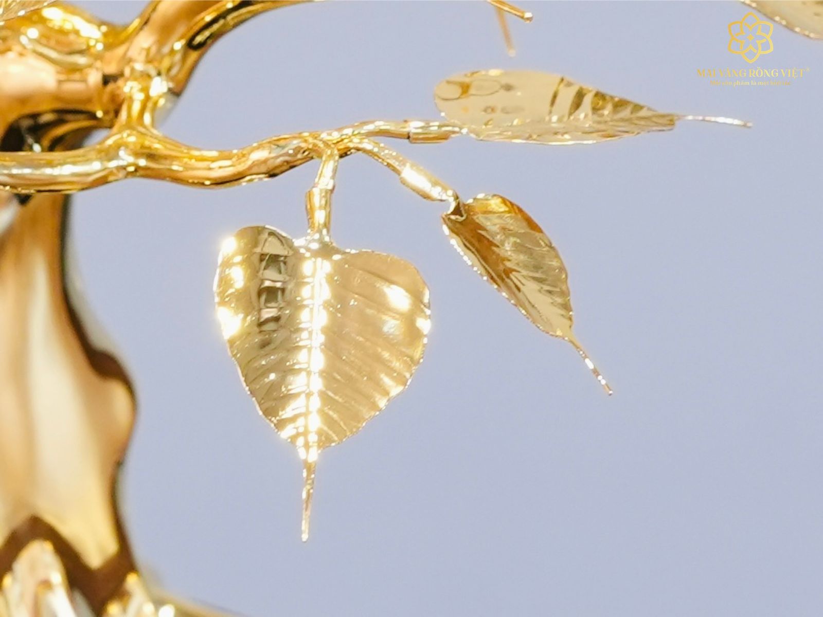 Lá của cây bồ đề bình an mạ vàng 24K cao 20cm