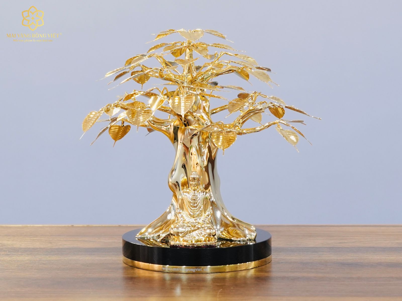 Mặt trước của Cây Bồ Đề Bình An mạ vàng 24K cao 20cm