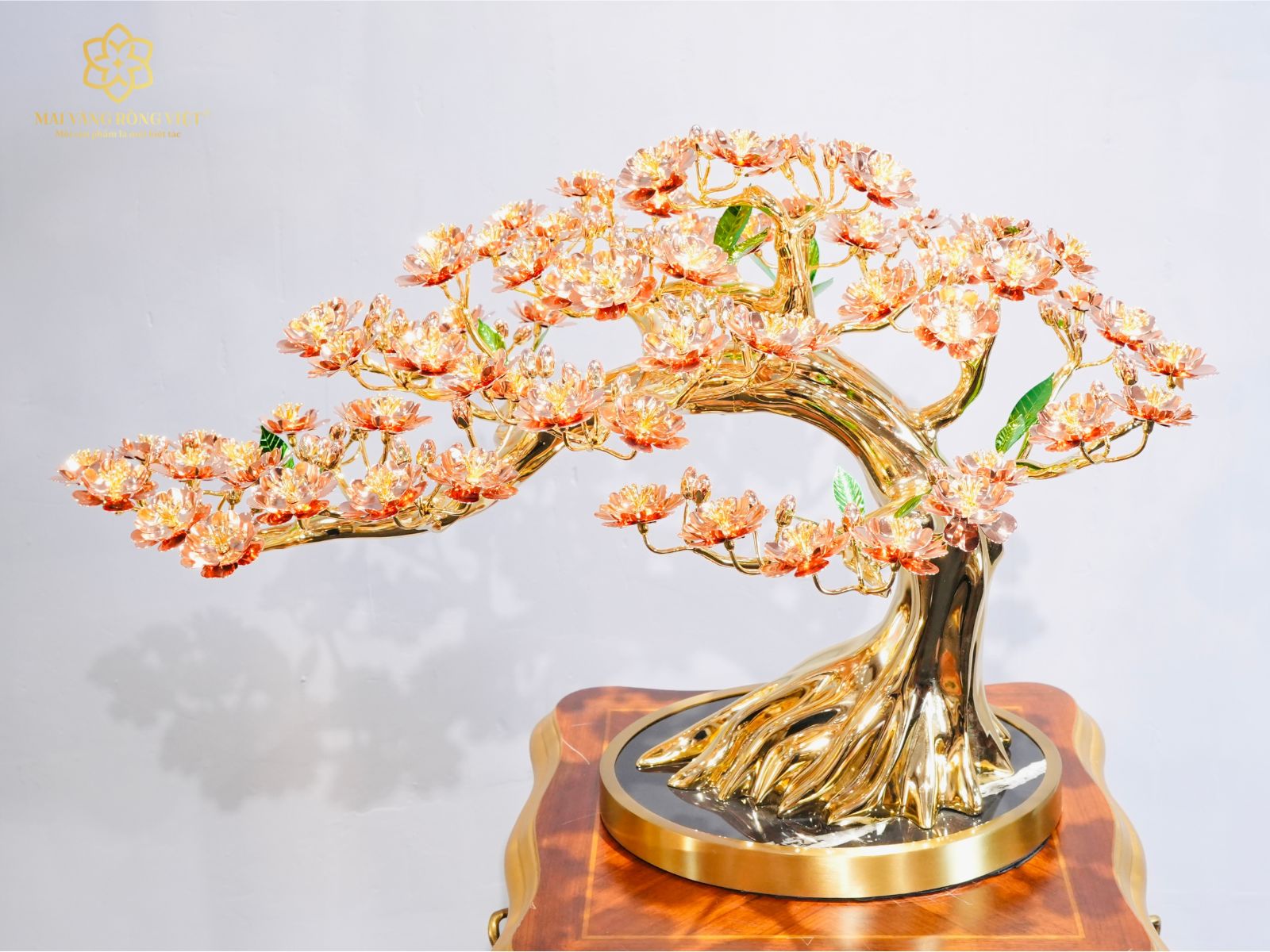 Dáng cây Đào Bạt Phong Mạ Vàng 24K Mix Rose Gold
