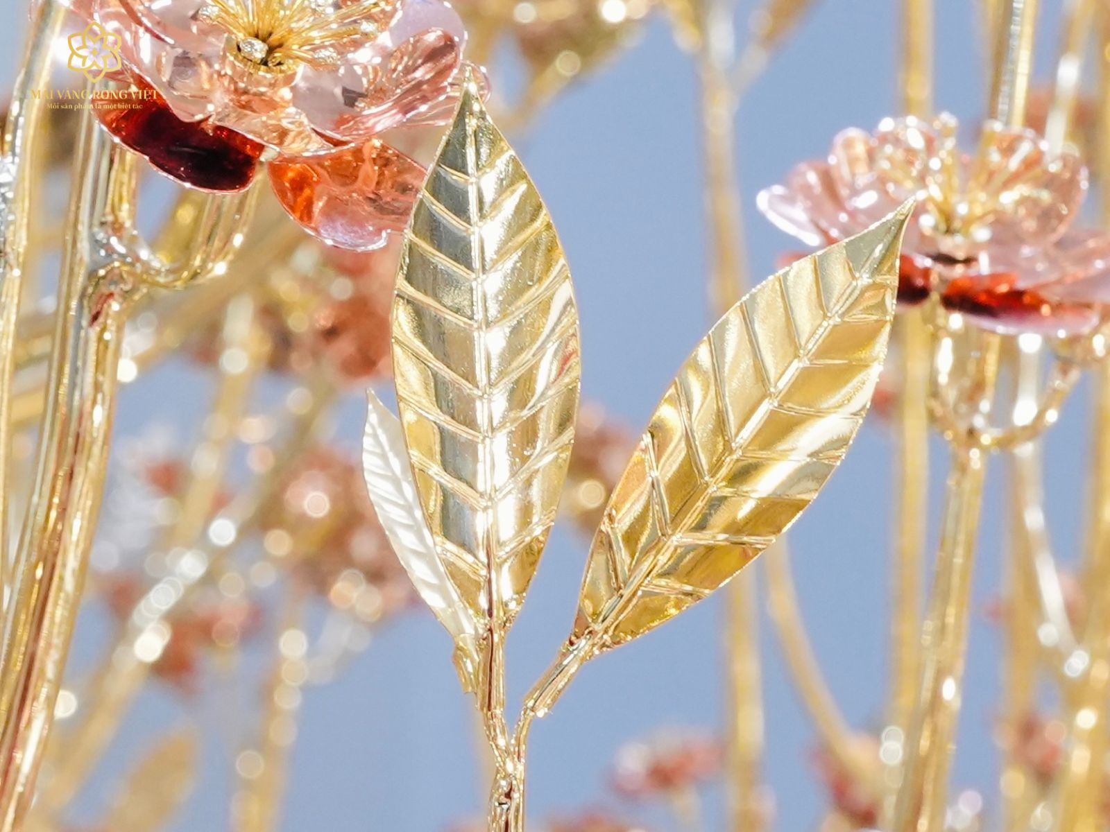 Lá Của Cây Đào Trường Xuân Mạ Vàng 24K Mix Rose Gold Cao 2,6 Mét