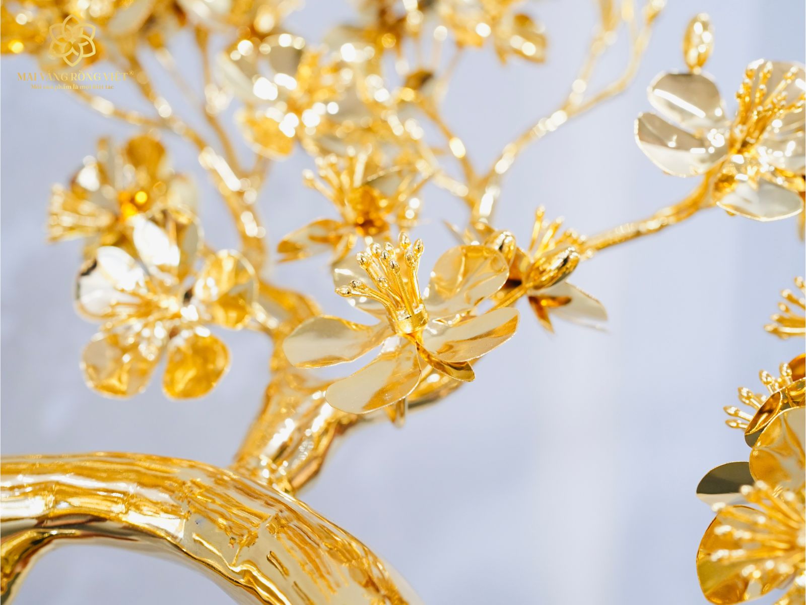 Bông mai 5 cánh cây mai Long Thăng mạ vàng 24K cao 60cm
