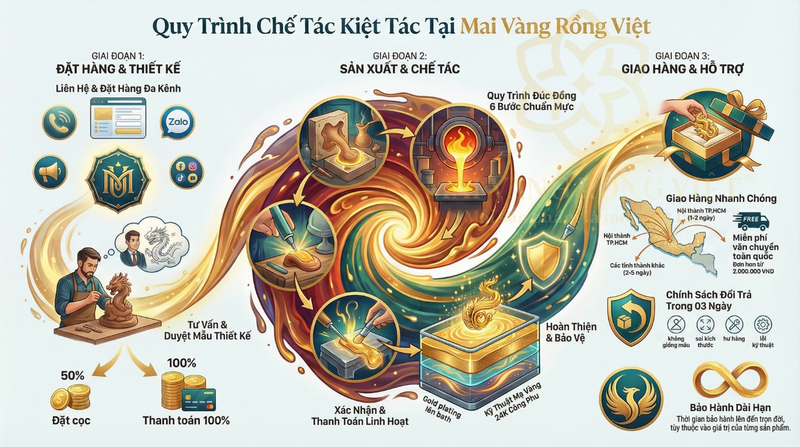quy trình chế tác kiệt tác tỉ mỉ và giao nhận minh bạch tại Mai Vàng Rồng Việt