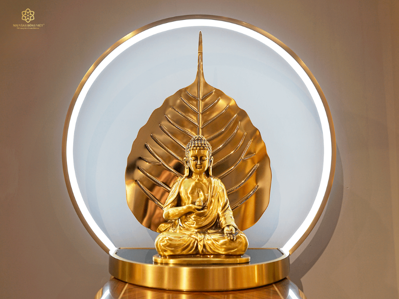 lá bồ đề hạnh phúc mạ vàng