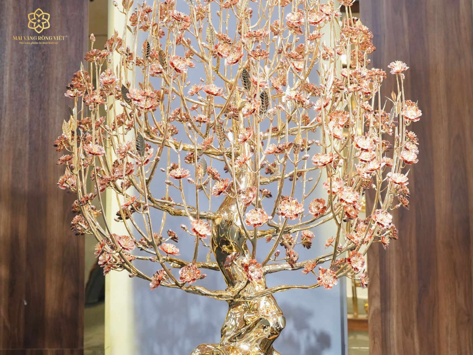 Thân cây Đào Phước Lộc mạ vàng 24K mix rose gold cao 1m6