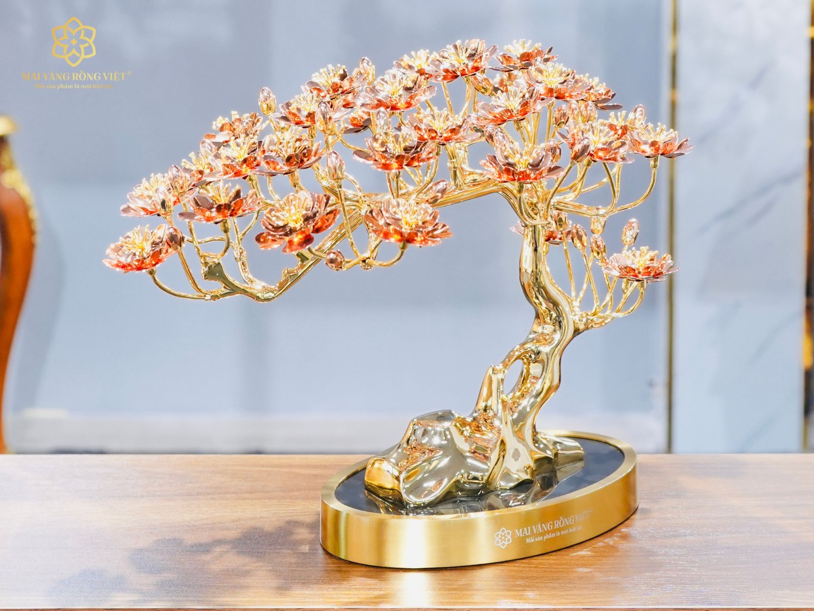 Thiết kế cây đào Hồng Xuân mạ vàng 24K mix rose gold