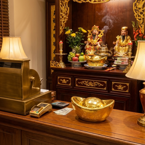 Đặt Thỏi Vàng Kim Bảo Tài Lộc trên quầy thu ngân giúp kinh doanh thuận lợi