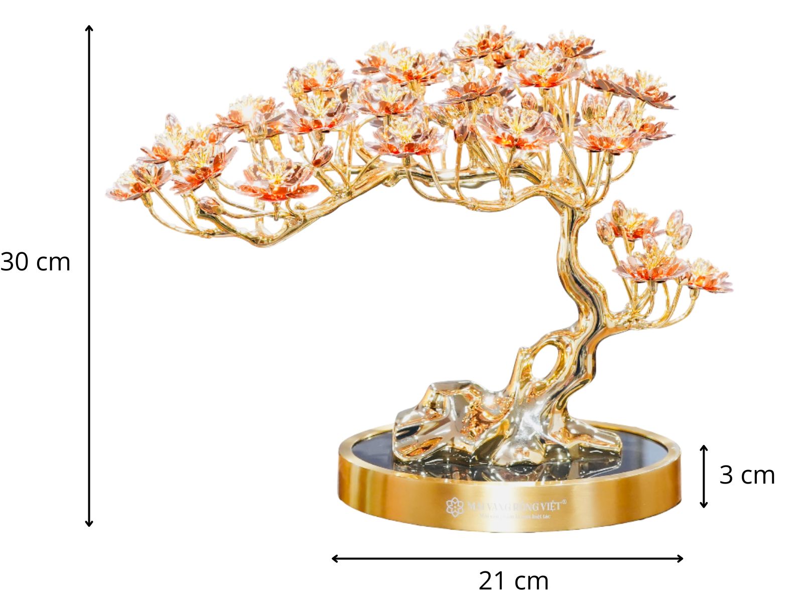 Thông số cây đào Hồng Xuân mạ vàng 24K mix rose gold cao 30cm