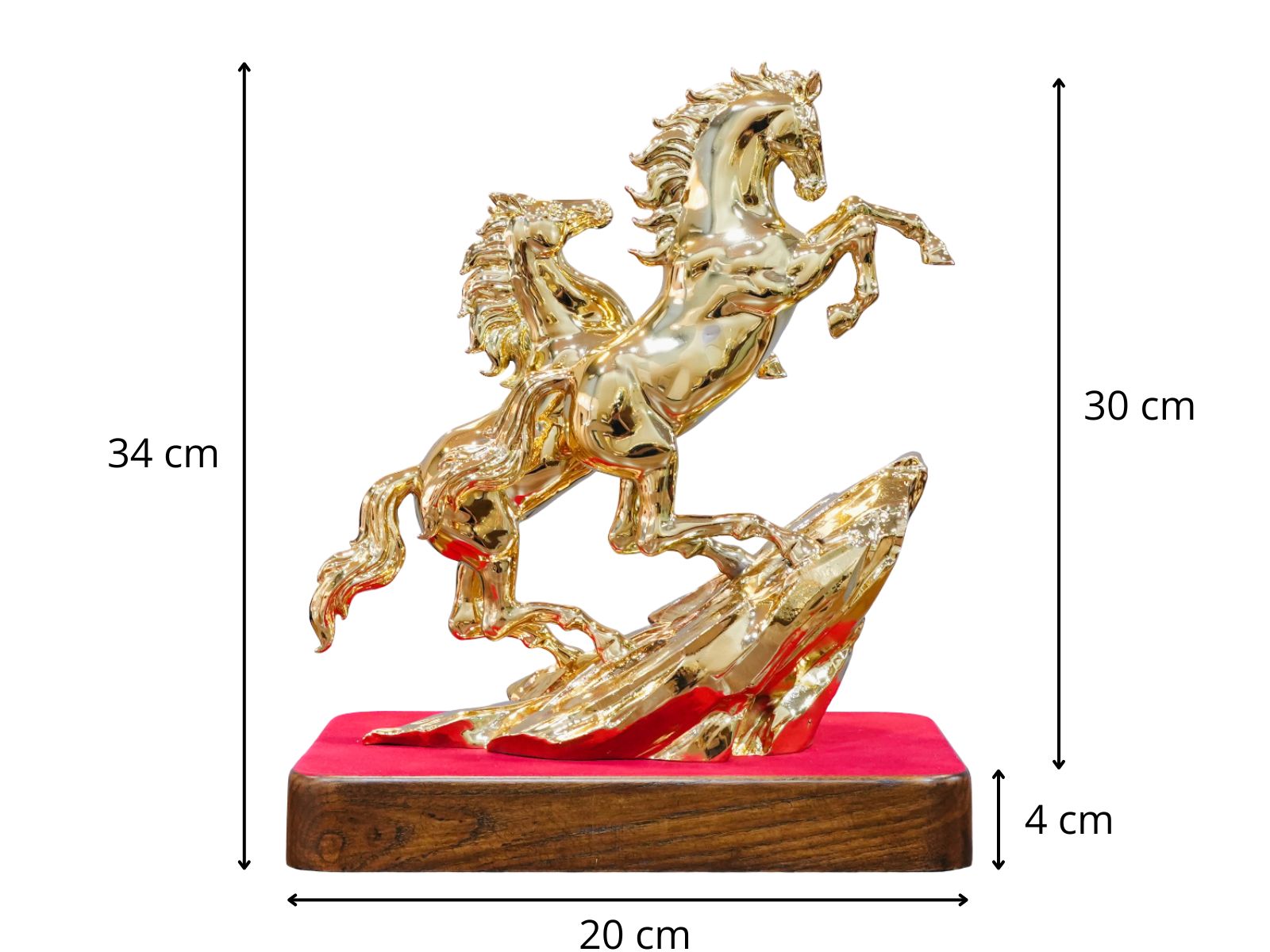 Thông số tượng song mã thịnh vượng bằng đồng mạ gold cao 30cm