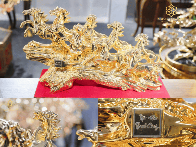 Tượng Bát Mã Truy Phong Mạ Gold