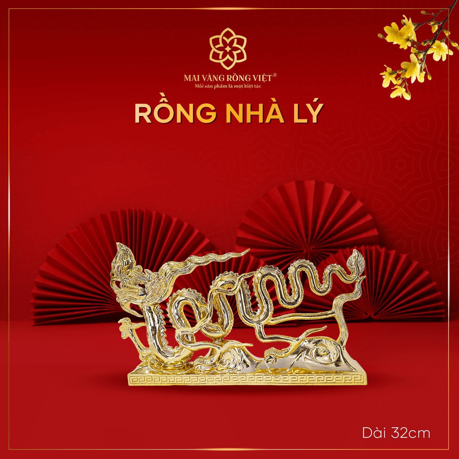 Với thiết kế tỉ mỉ và sáng tạo, tượng Rồng thời Lý được mạ vàng 24k sang trọng, toát lên sự đĩnh đạc, uy quyền và oai phong