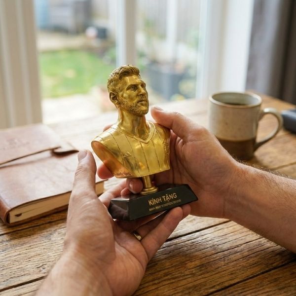 Trên tay sản phẩm Tượng messi màu cổ điển