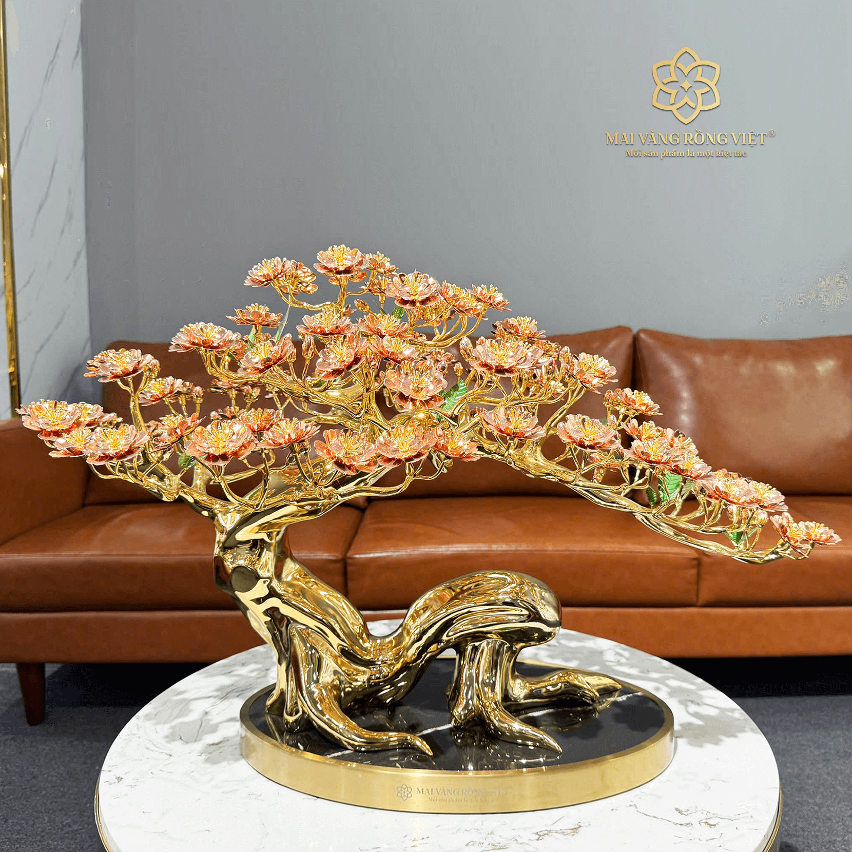 Cây Hoa Đào Kỳ Lân Mạ Vàng 24k Cao 45cm - Màu Mix Rose Gold